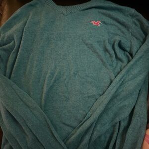 Hollister women  V-Neck Sweater in Teal with Pink Logo